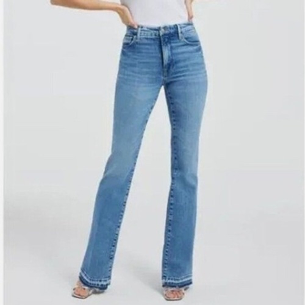 Good American Frayed Hem Bootcut Jeans Women 12/31 Blue High Rise